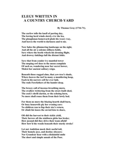 elegy written in a country churchyard summary